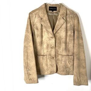 Cruze Vintage 90s Neutral Leather Blazer Jacket Minimalist Leather Coat Y2K